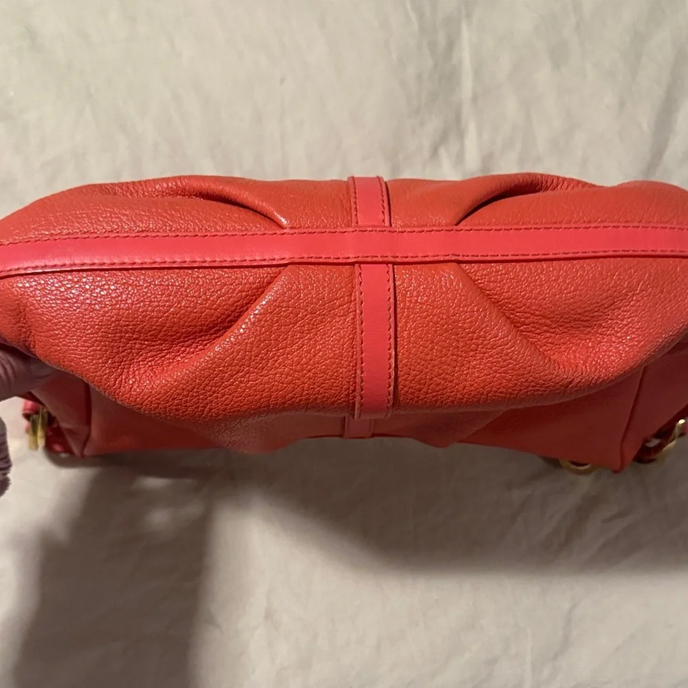 Bulgari Pebbled Leather Shoulder Bag – Coral / Poppy Red